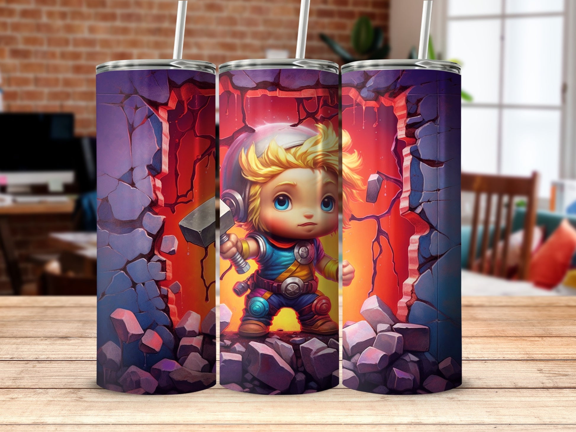 Cute Baby Thor Shattered Wall Design Tumbler Product