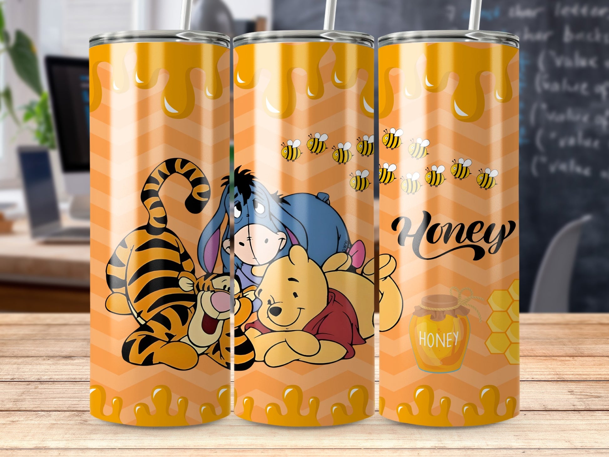 Cute Winnie Eeyore Tumbler with Honeybee Decor