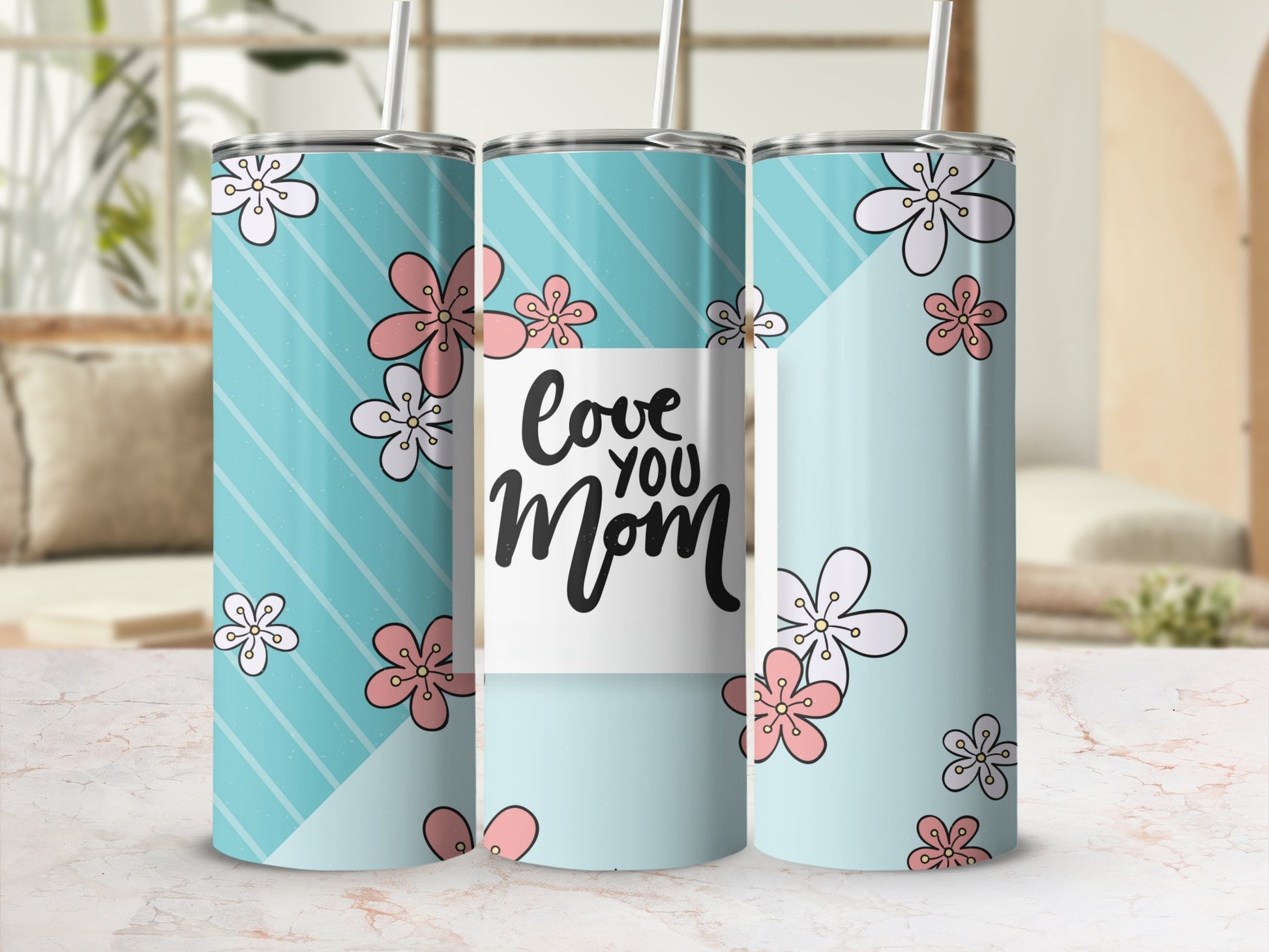Love You Mom Floral Design Tumbler for Mother's Day