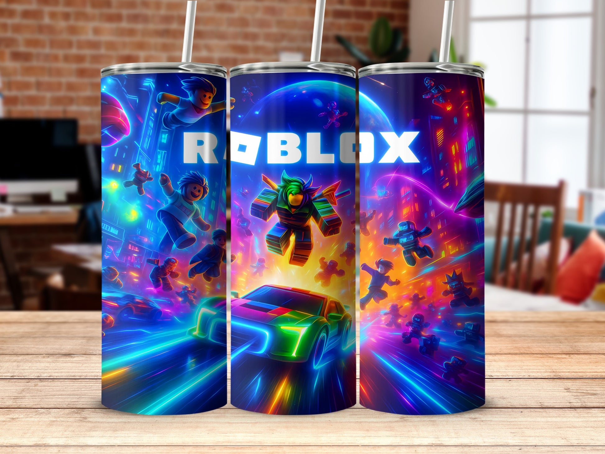 Roblox Neon World Design Stainless Steel Tumbler