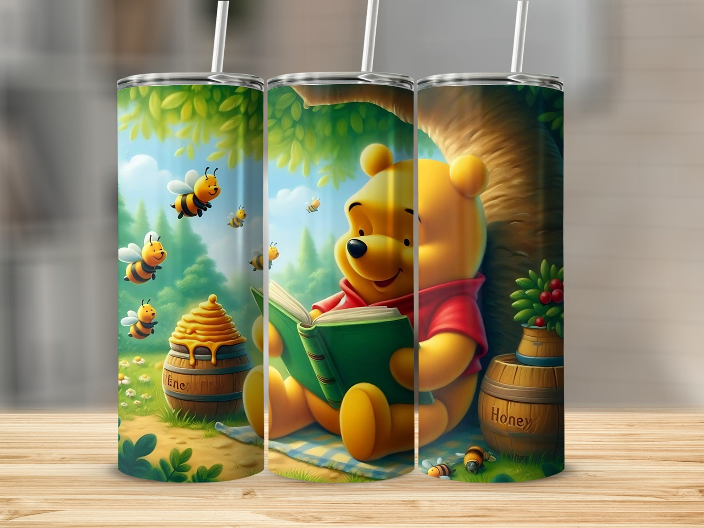 Winnie The Pooh Reading Under a Tree with Bees Tumblers