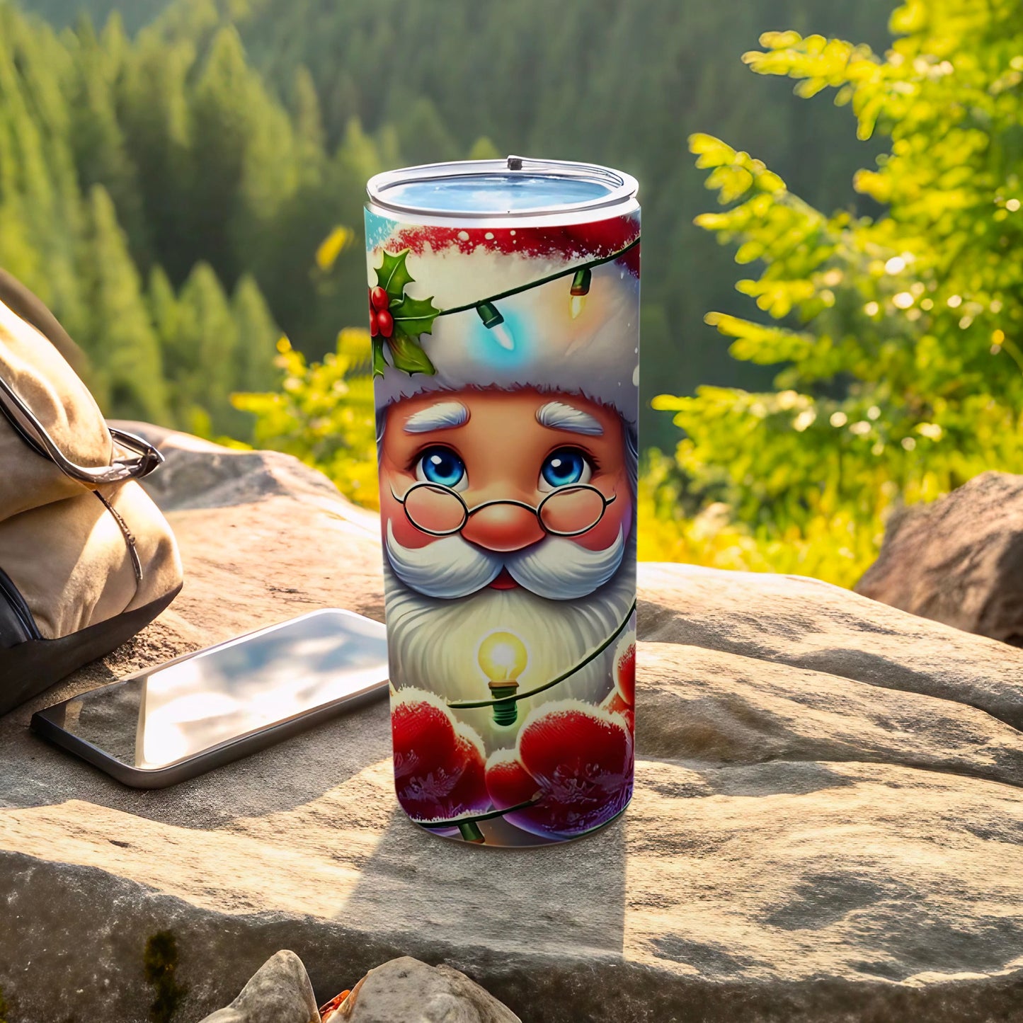 Festive Santa Claus Tumbler with Holiday Cheer Design