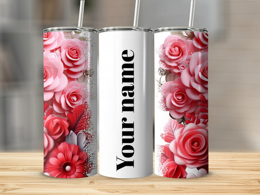 Custom Name Floral Rose Design Tumbler Cup