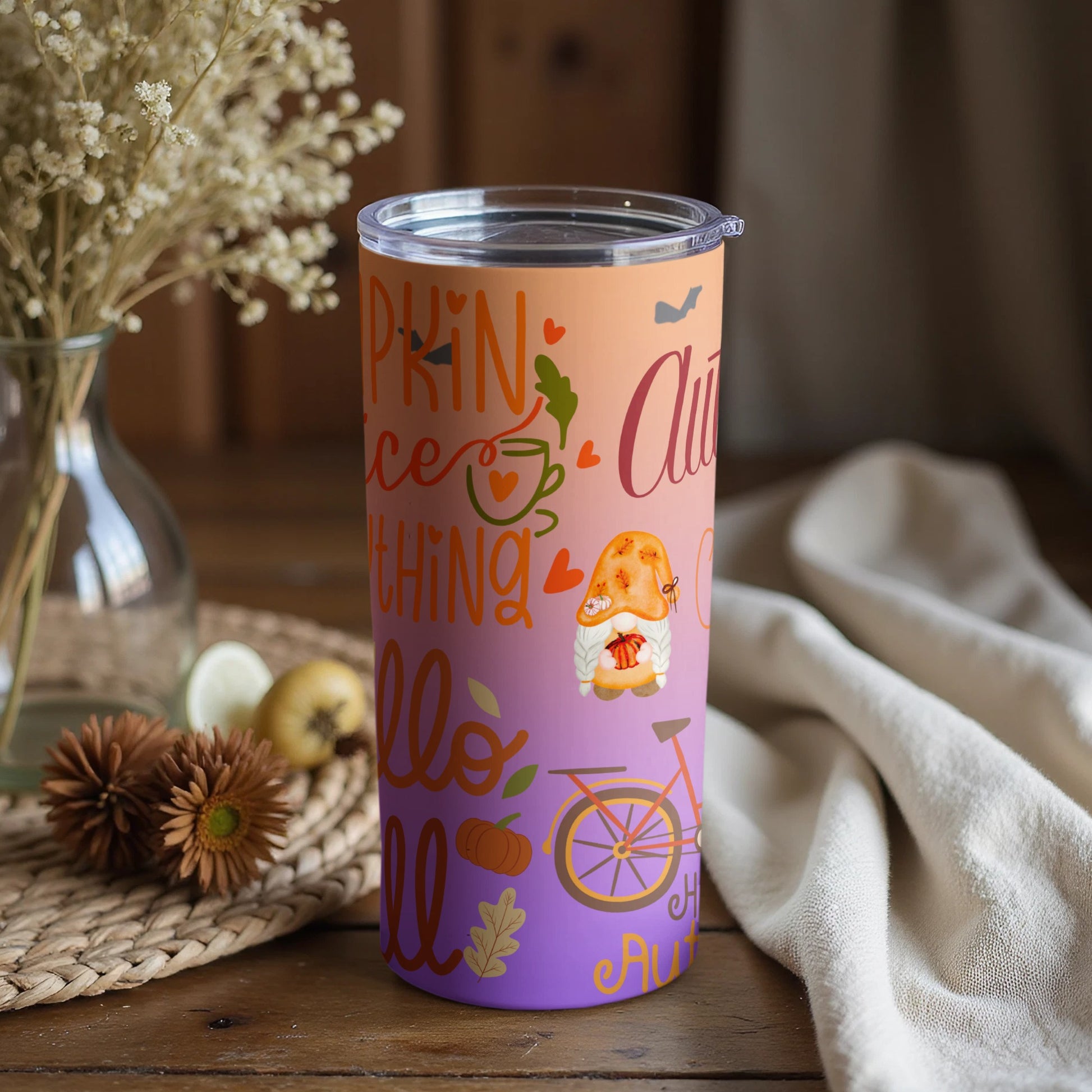 Autumn Themed Tumbler with Pumpkin Spice Design