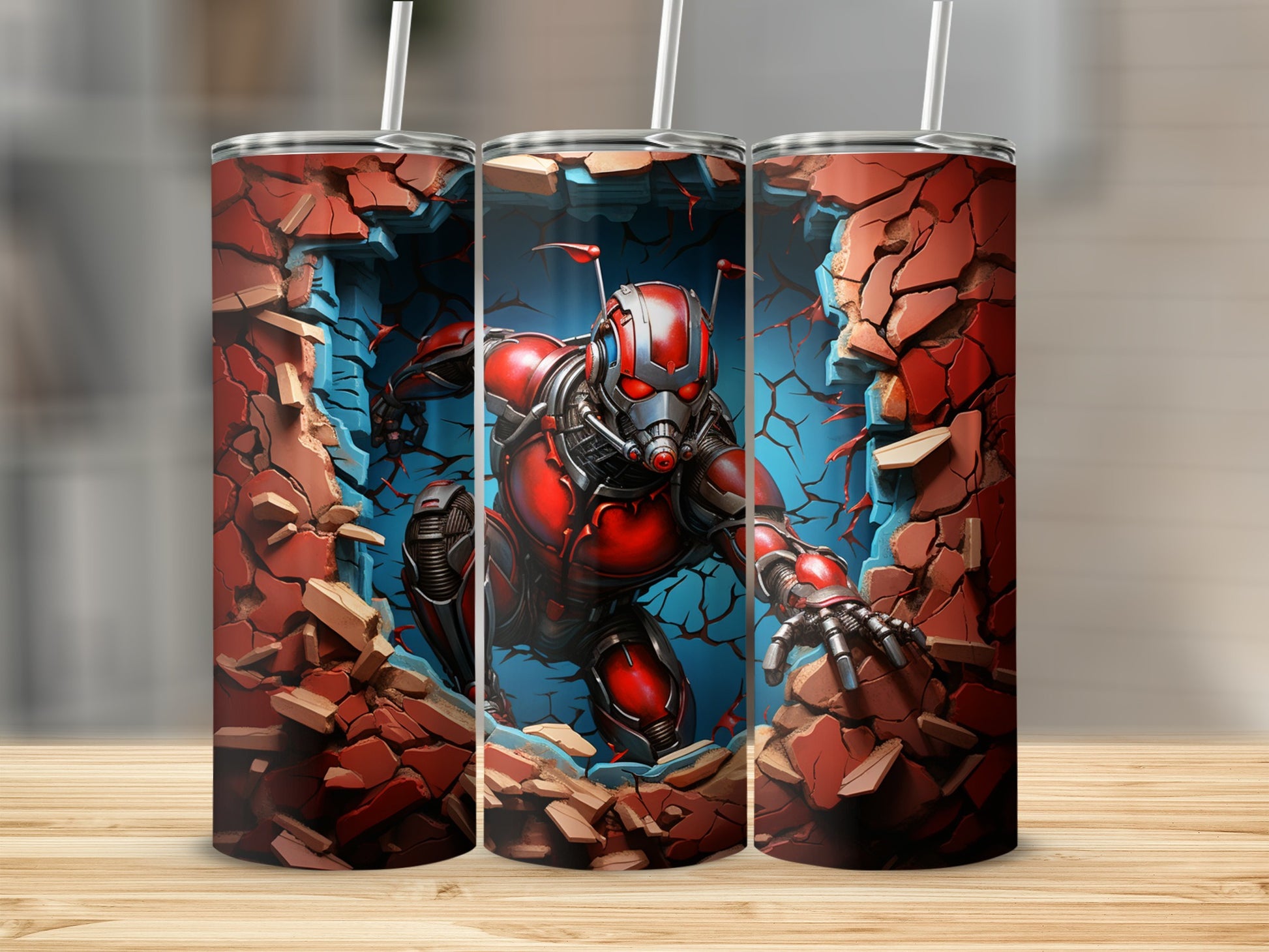Superhero Breaking Through Wall Design Tumbler