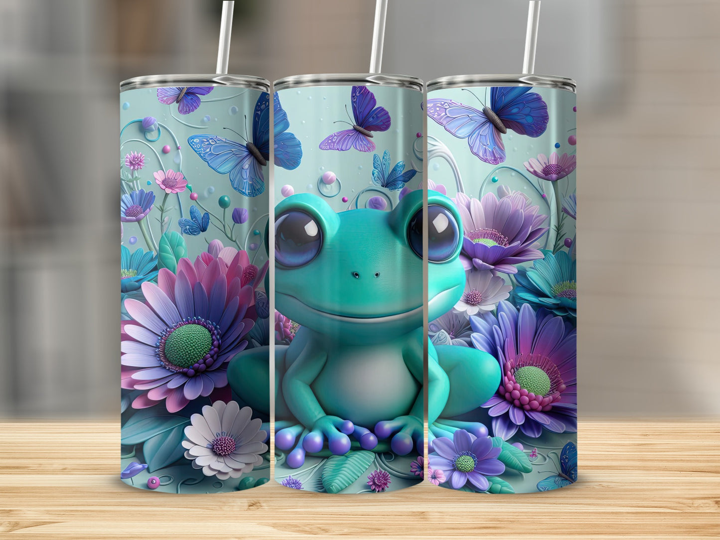 Adorable Frog and Butterfly Flowers Tumbler