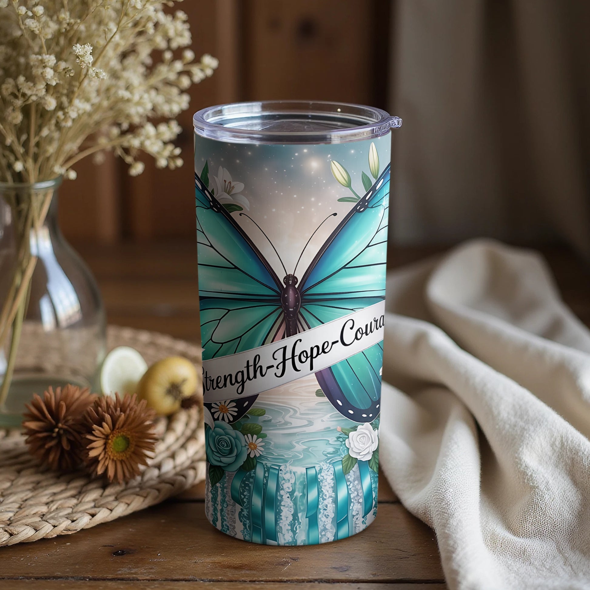 Strength Hope Courage Butterfly Tumbler Product