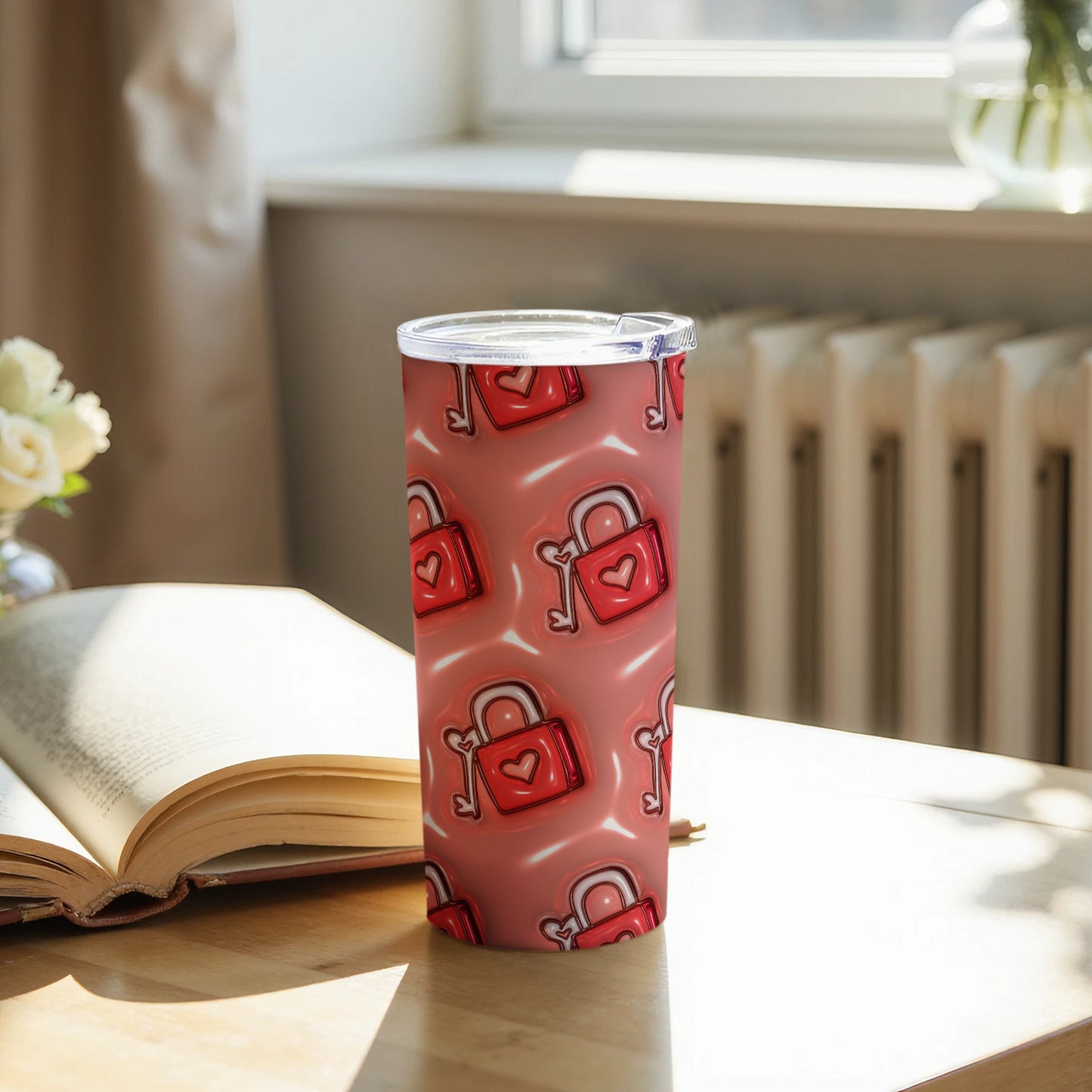 Heart Lock Patterned Insulated Tumbler Travel Mug