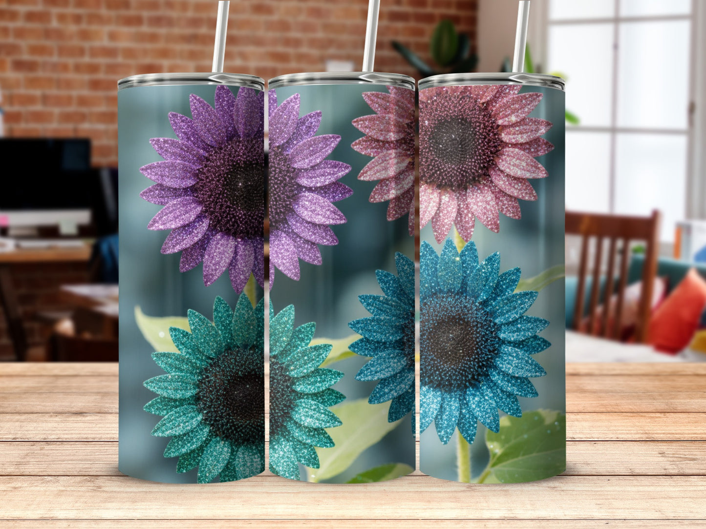 Glitter Sunflower Design Insulated Tumbler Product