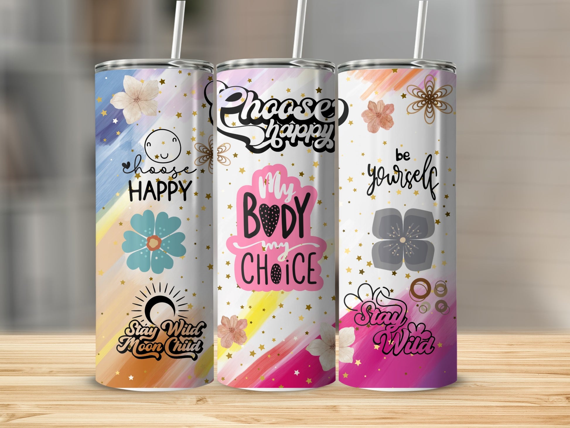 Choose Happy Floral Inspirational Tumbler Set