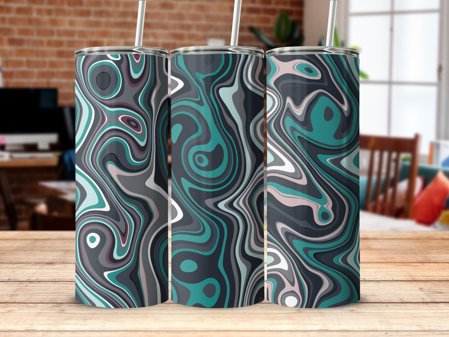 Abstract Swirl Design Tumbler with Lid Stylish Drinkware