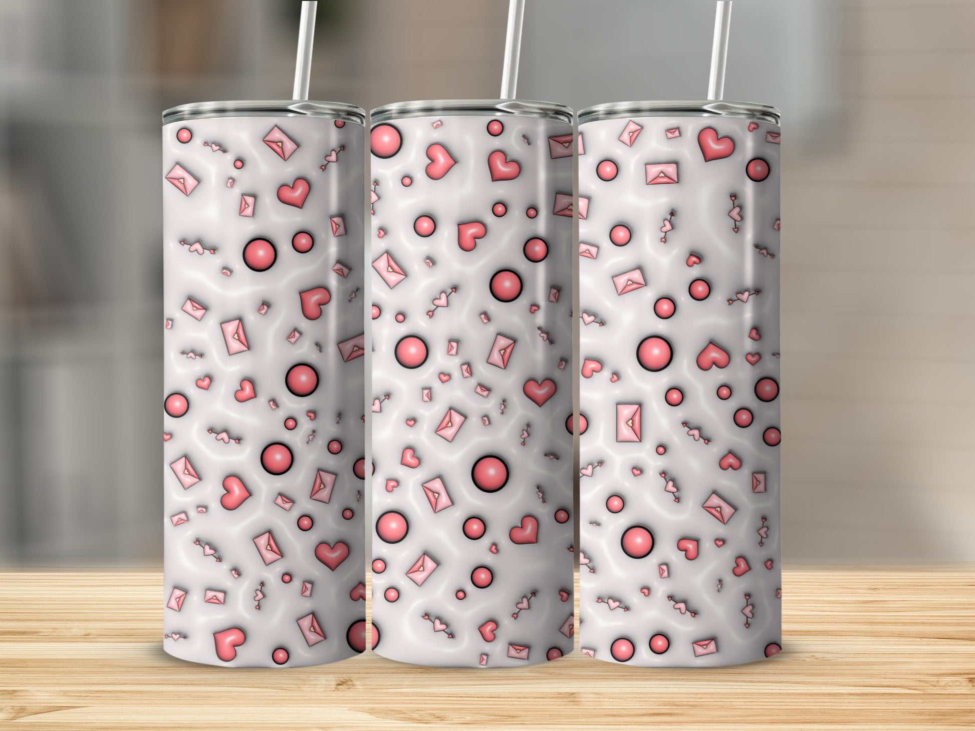 Cute Hearts and Letters Patterned Insulated Tumbler