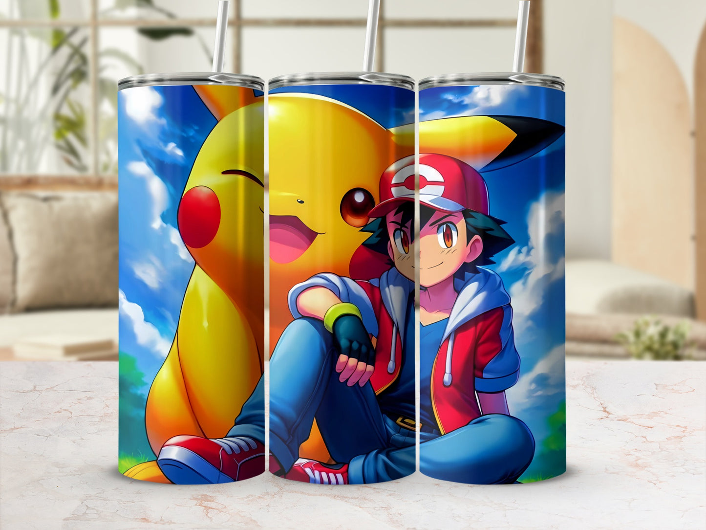 Colorful Pikachu and Ash Anime Inspired Tumbler