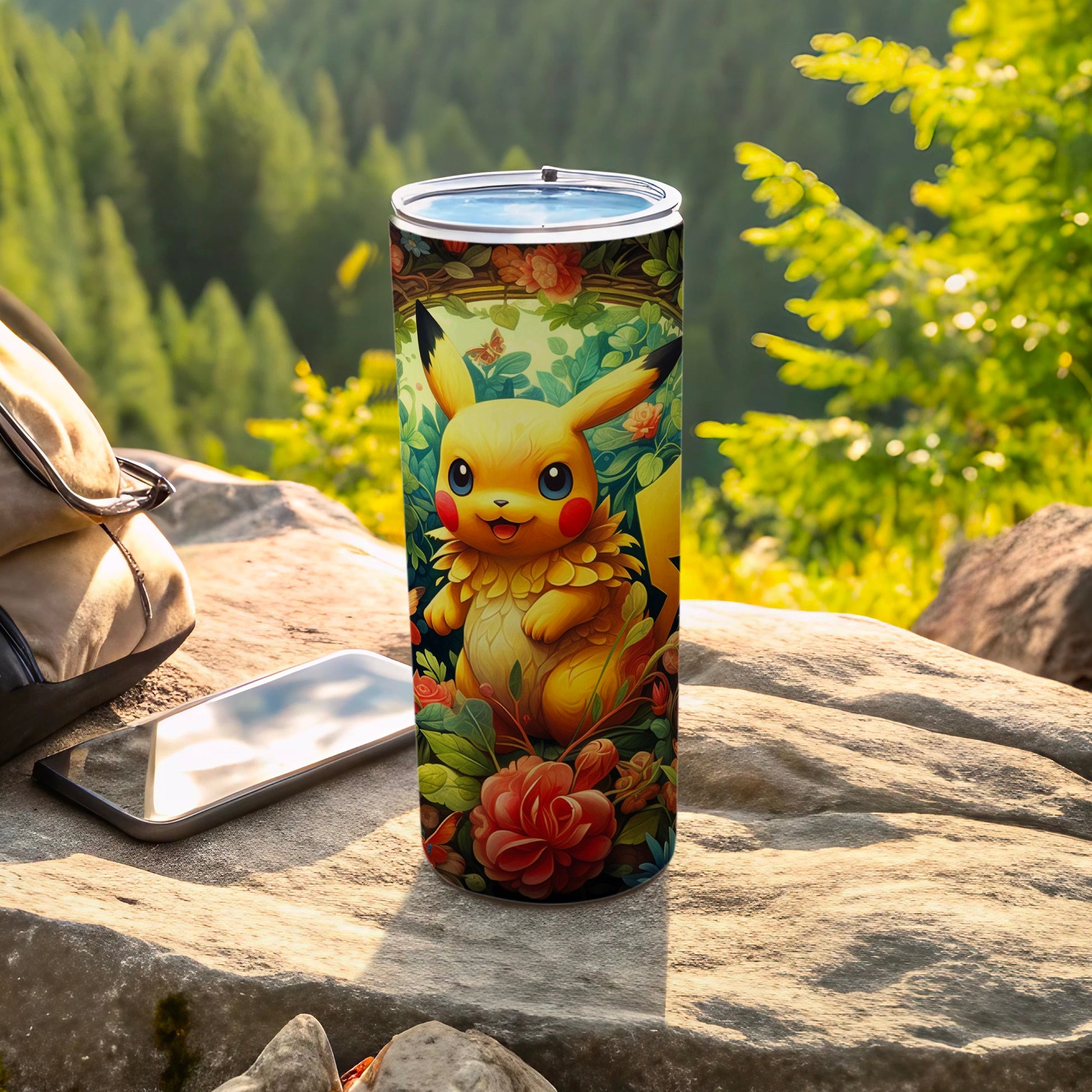 Pikachu Floral Design Insulated Travel Tumbler
