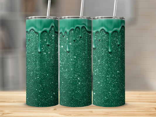 Glittery Green Drip Tumbler for Sparkling Beverages