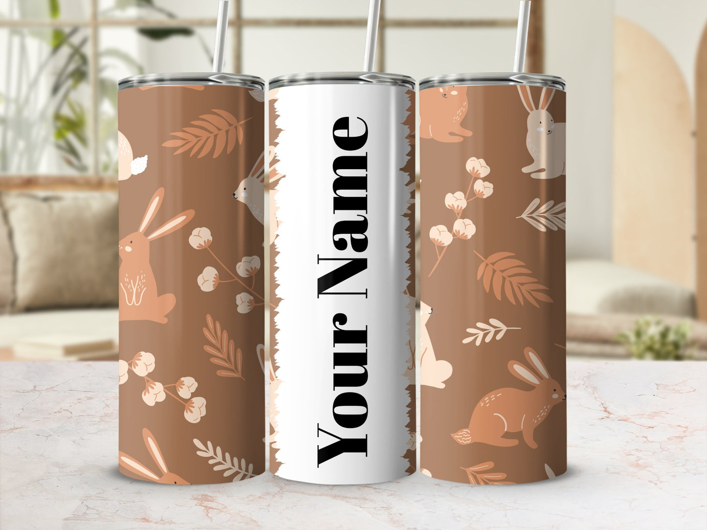 Personalized Bunny Design Insulated Tumbler with Straw
