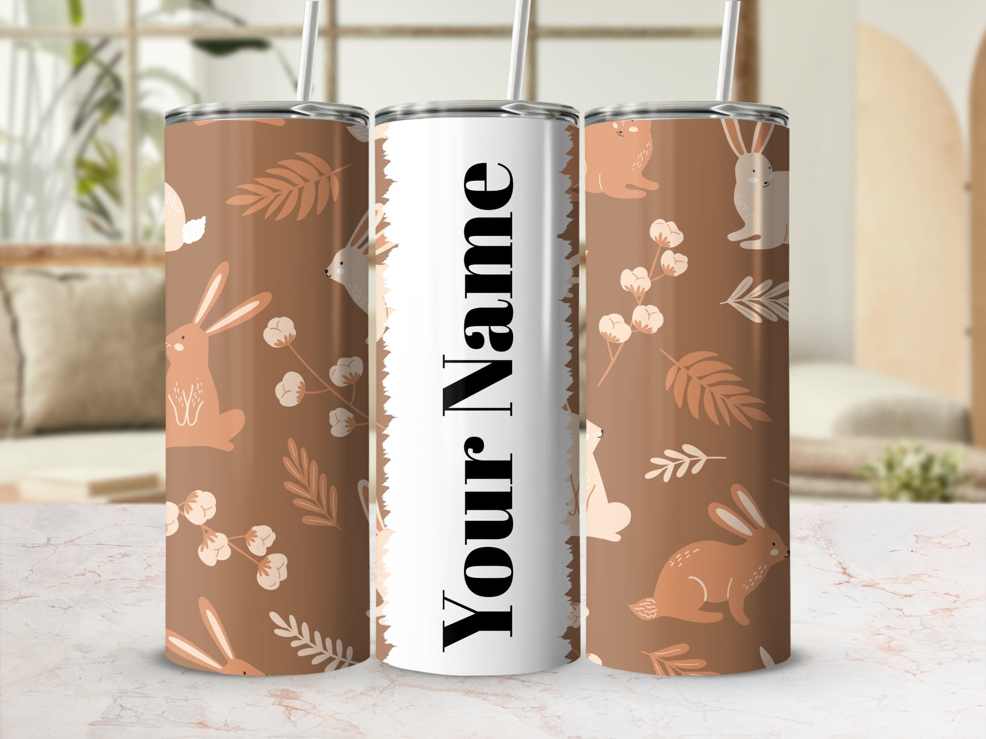 Personalized Bunny Design Insulated Tumbler with Straw