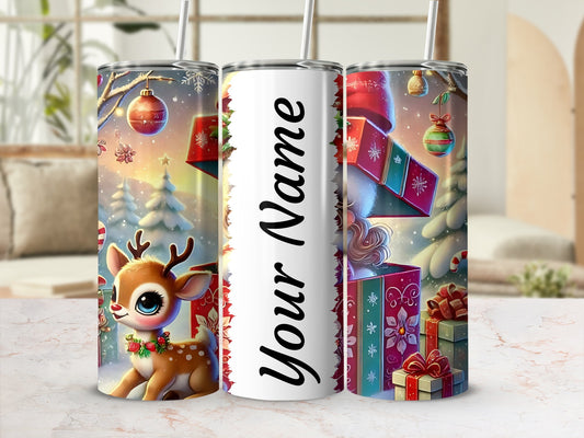 Christmas Themed Personalized Tumbler with Festive Scene