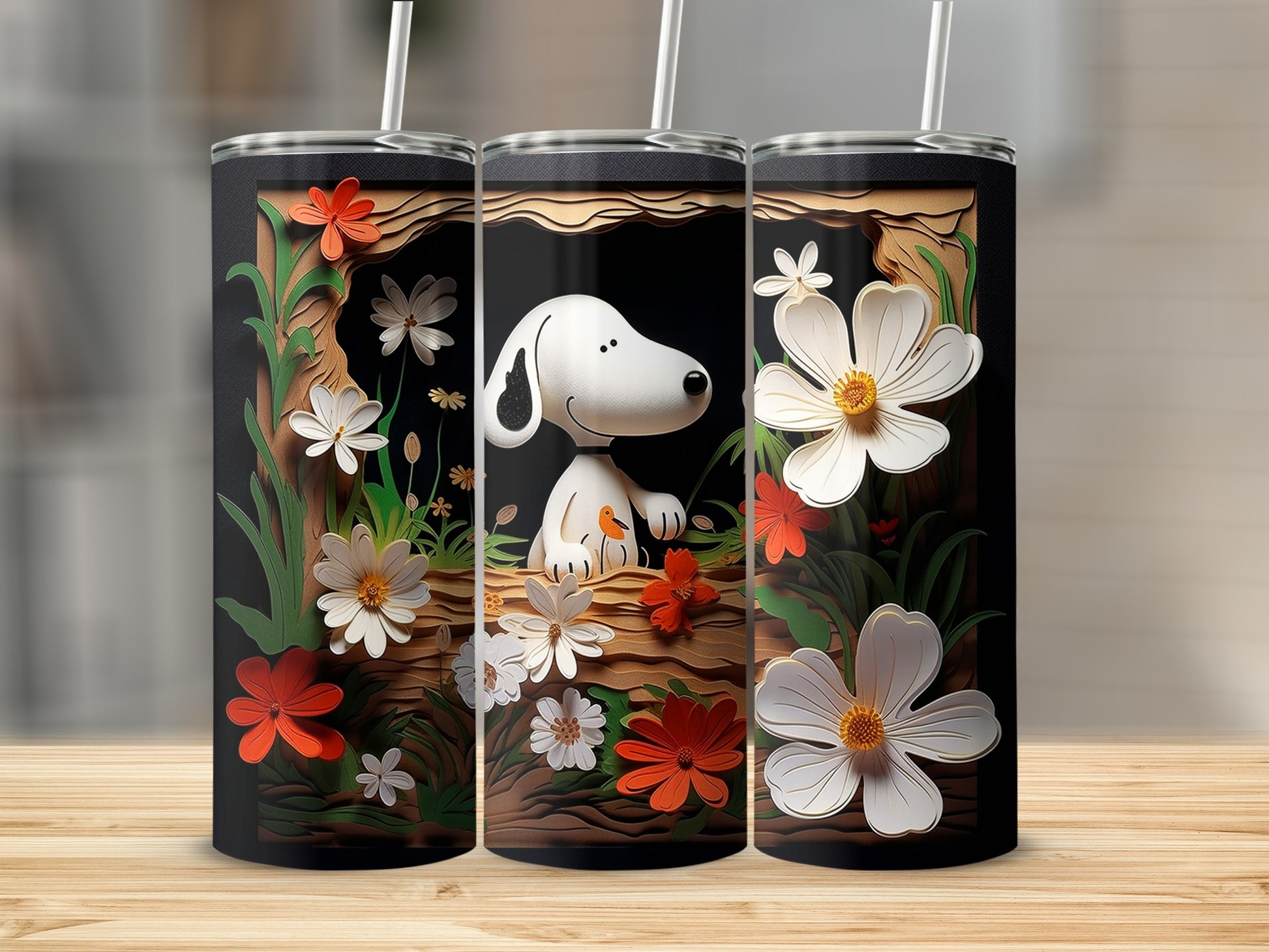 Adorable Cartoon Dog with Flowers Design Tumbler