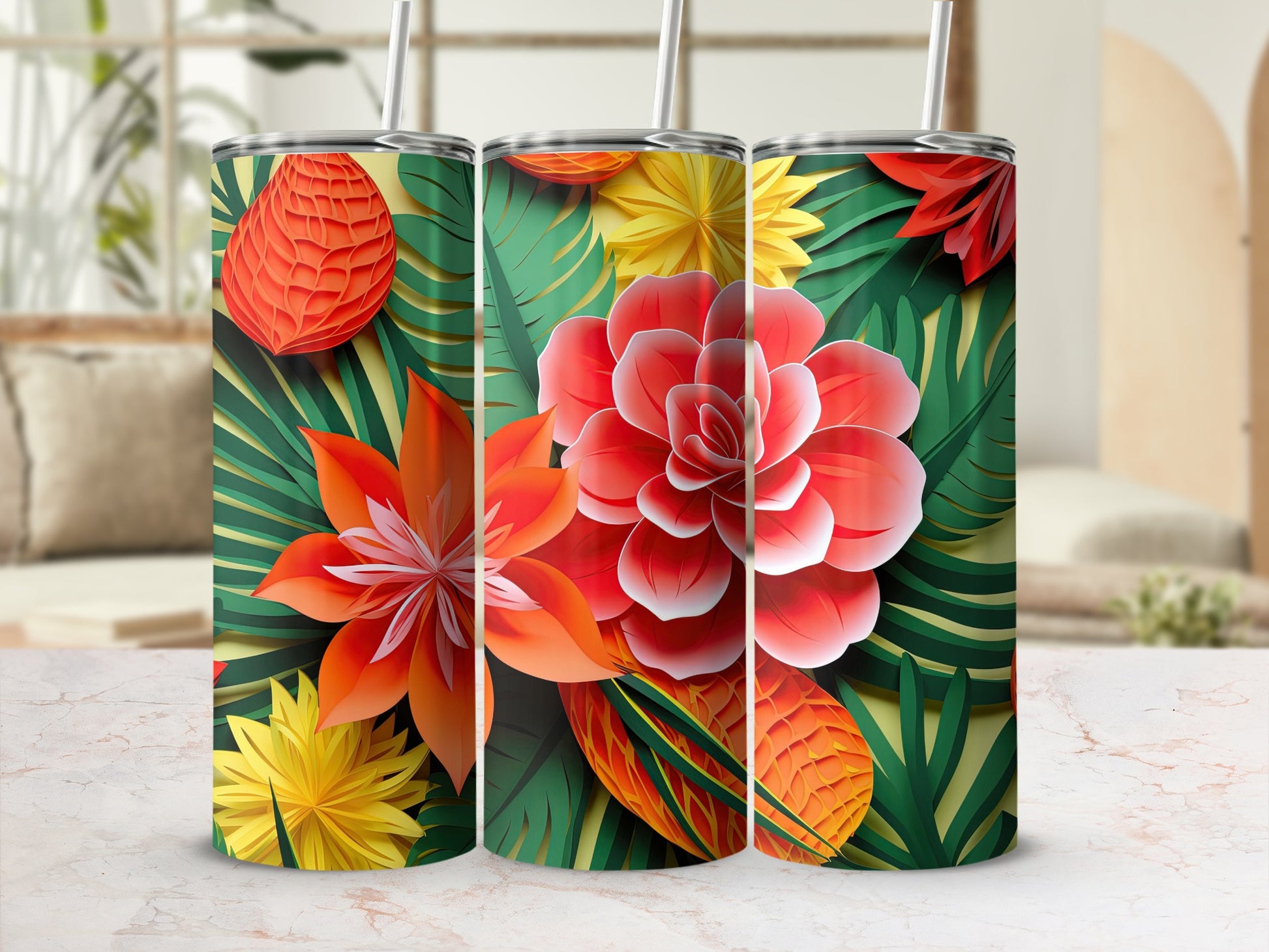 Vibrant Botanical Floral Design Insulated Tumbler Product