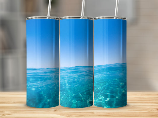 Three tumblers featuring underwater ocean view with sunlit surface.