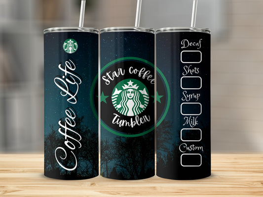 Coffee Life Star Coffee Tumbler Decaf Shots Syrup Milk Custom