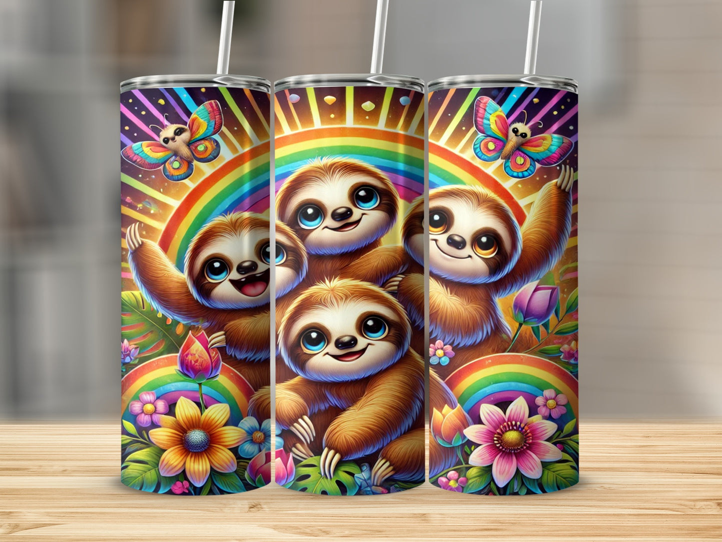 Cute Sloth and Rainbow Design Stainless Steel Tumbler
