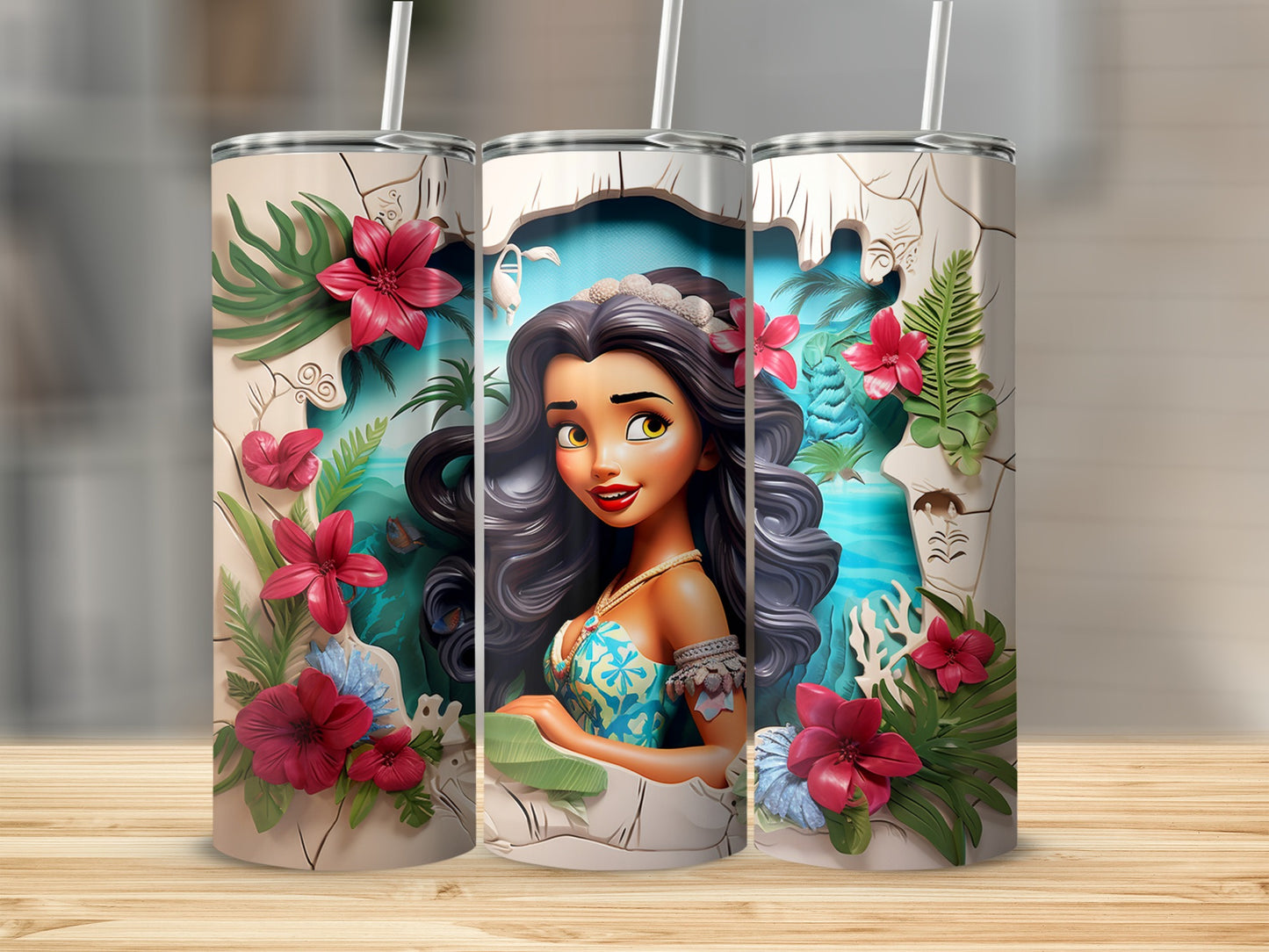 Tropical Design Tumbler with Island Woman Artwork