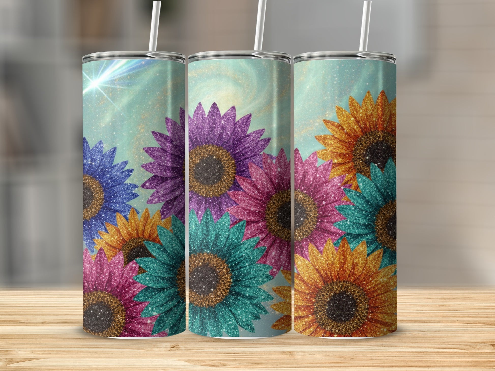Sunflower Art Glitter Design Tumbler for Gifts