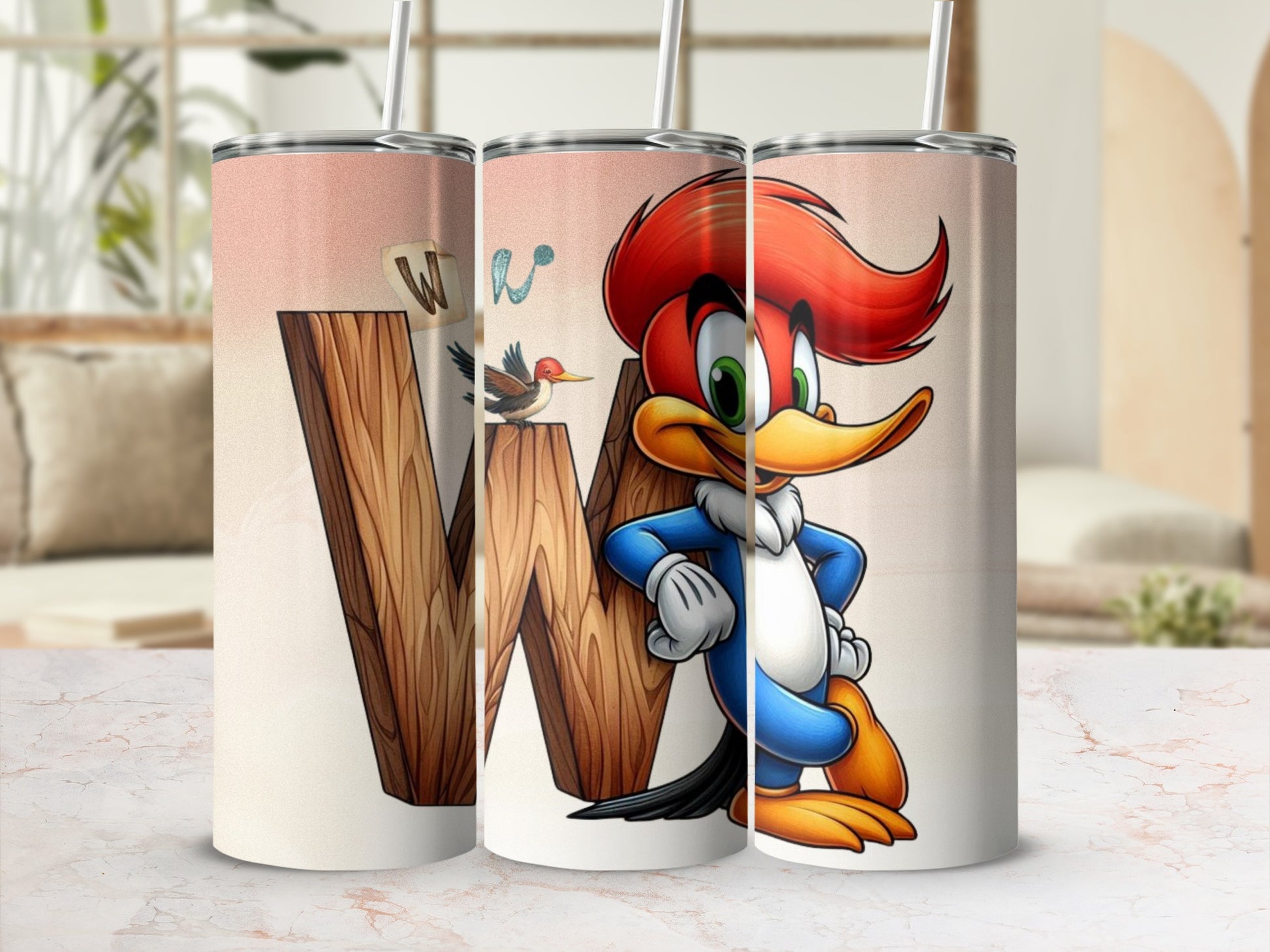 Cartoon Woodpecker Character Design Tumbler Cup