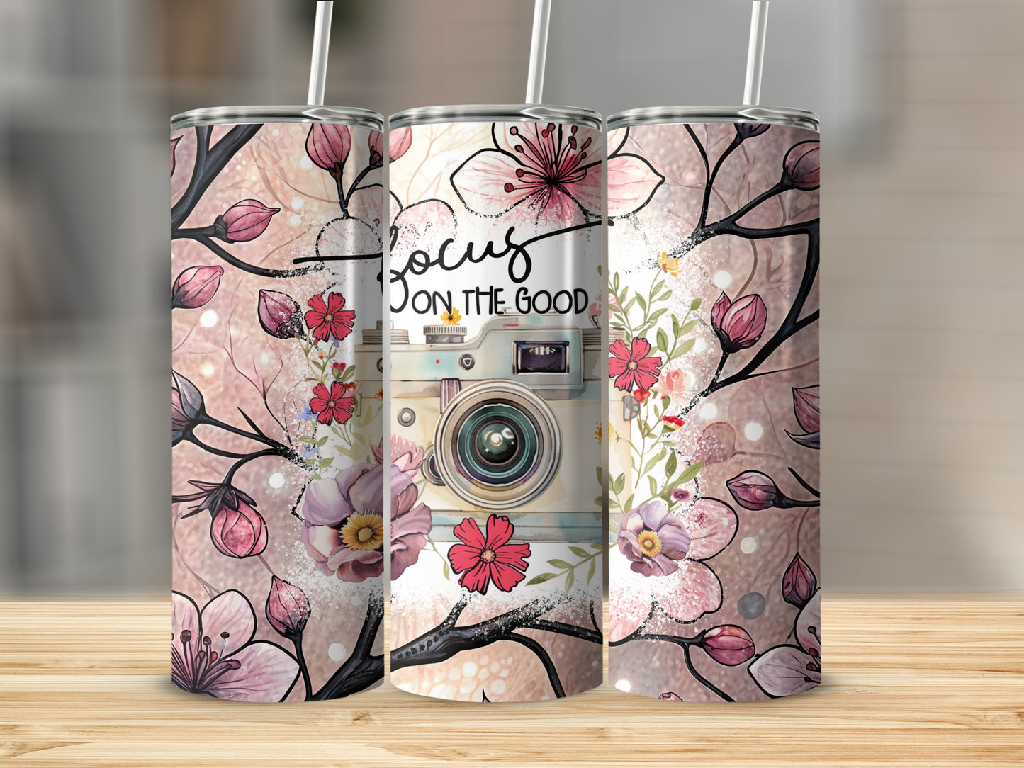 Focus on the Good Floral Camera Design Tumbler