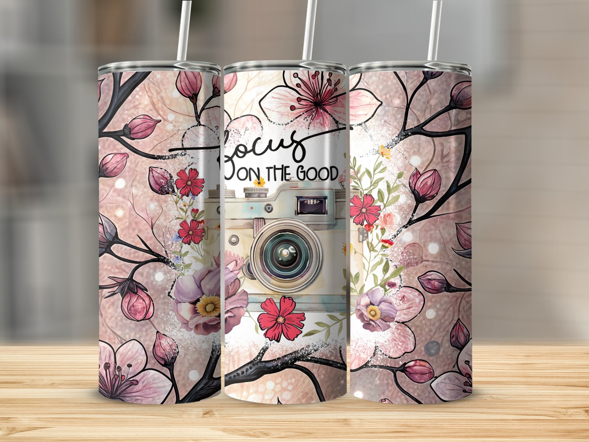 Focus on the Good Floral Camera Design Tumbler