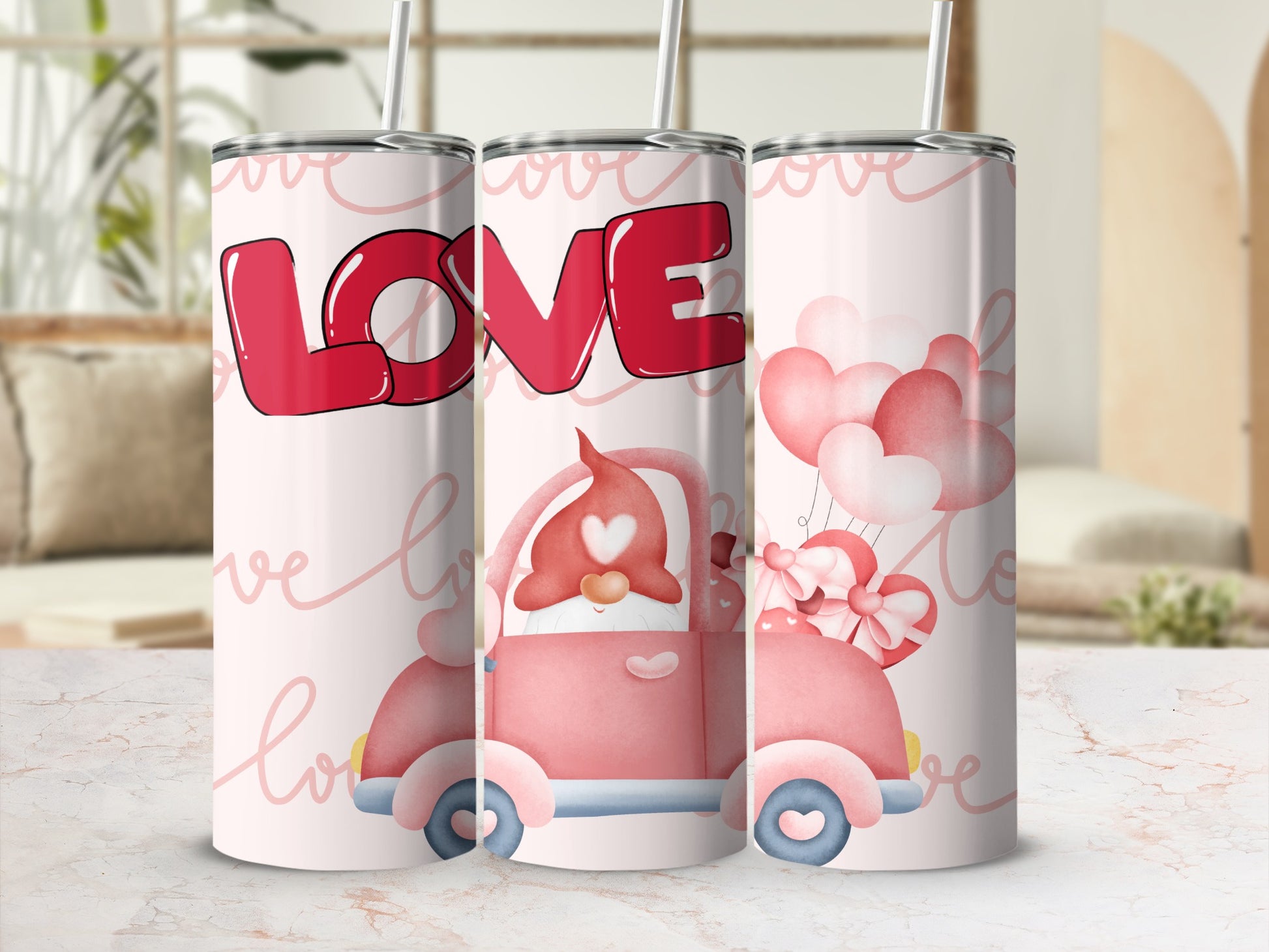 Valentine's Day Gnome with Hearts Tumbler