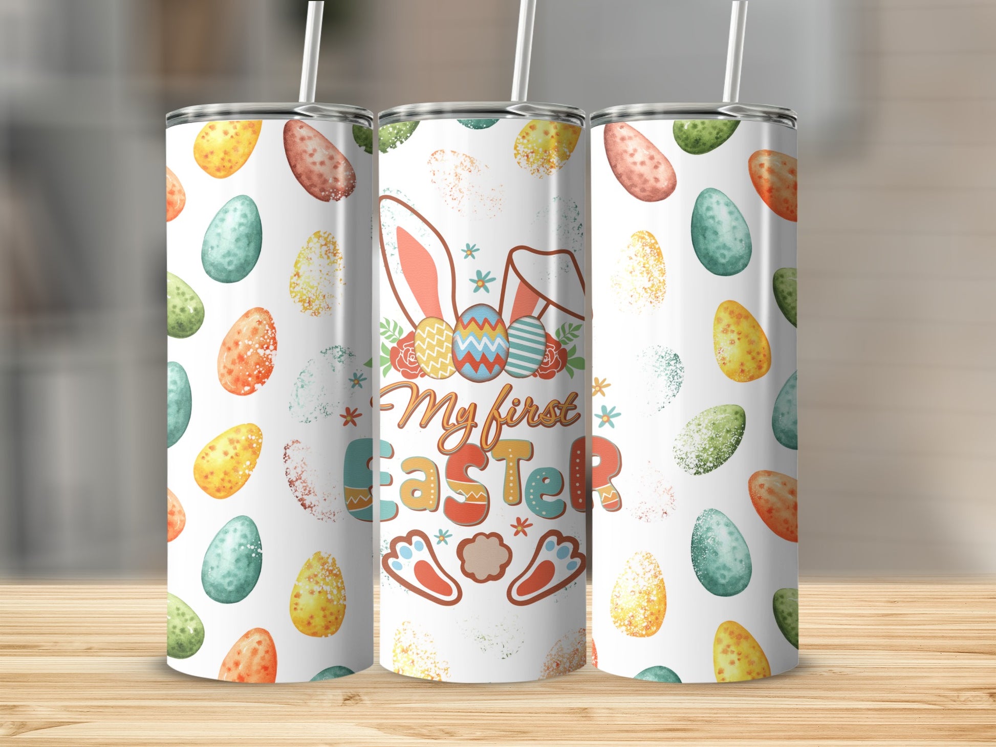 My first Easter bunny ears eggs footprints tumbler product type