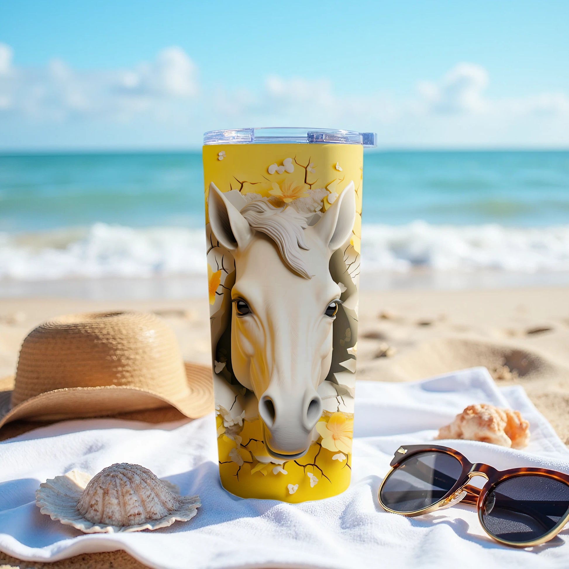 Yellow Horse Head Floral Tumbler Beach Scene product type
