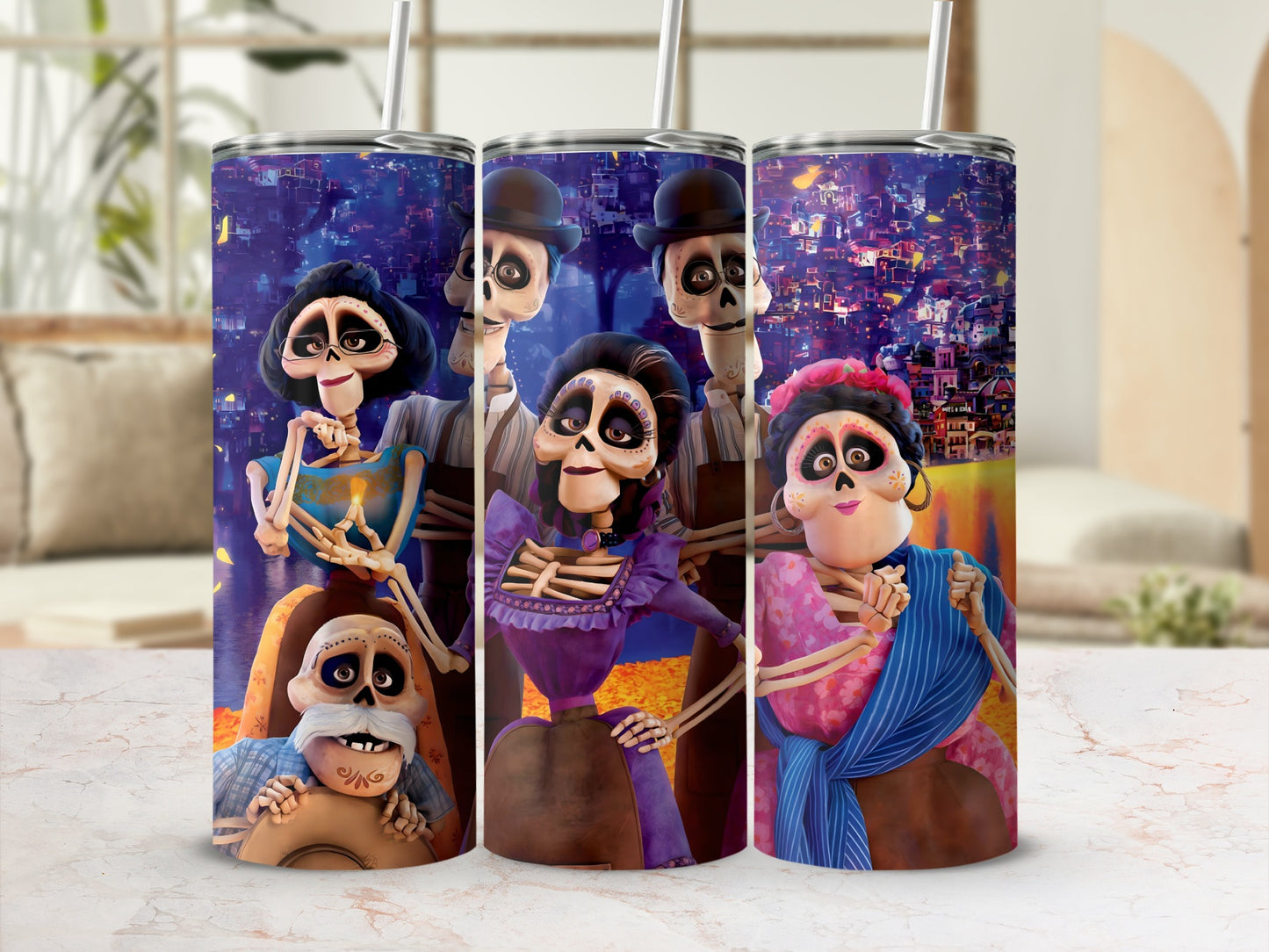 Festive Skeleton Family Themed Drinking Tumbler Set