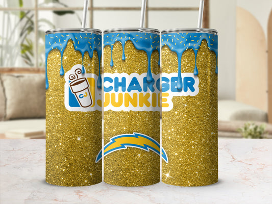 Charger Junkie Blue and Gold Glitter Tumbler