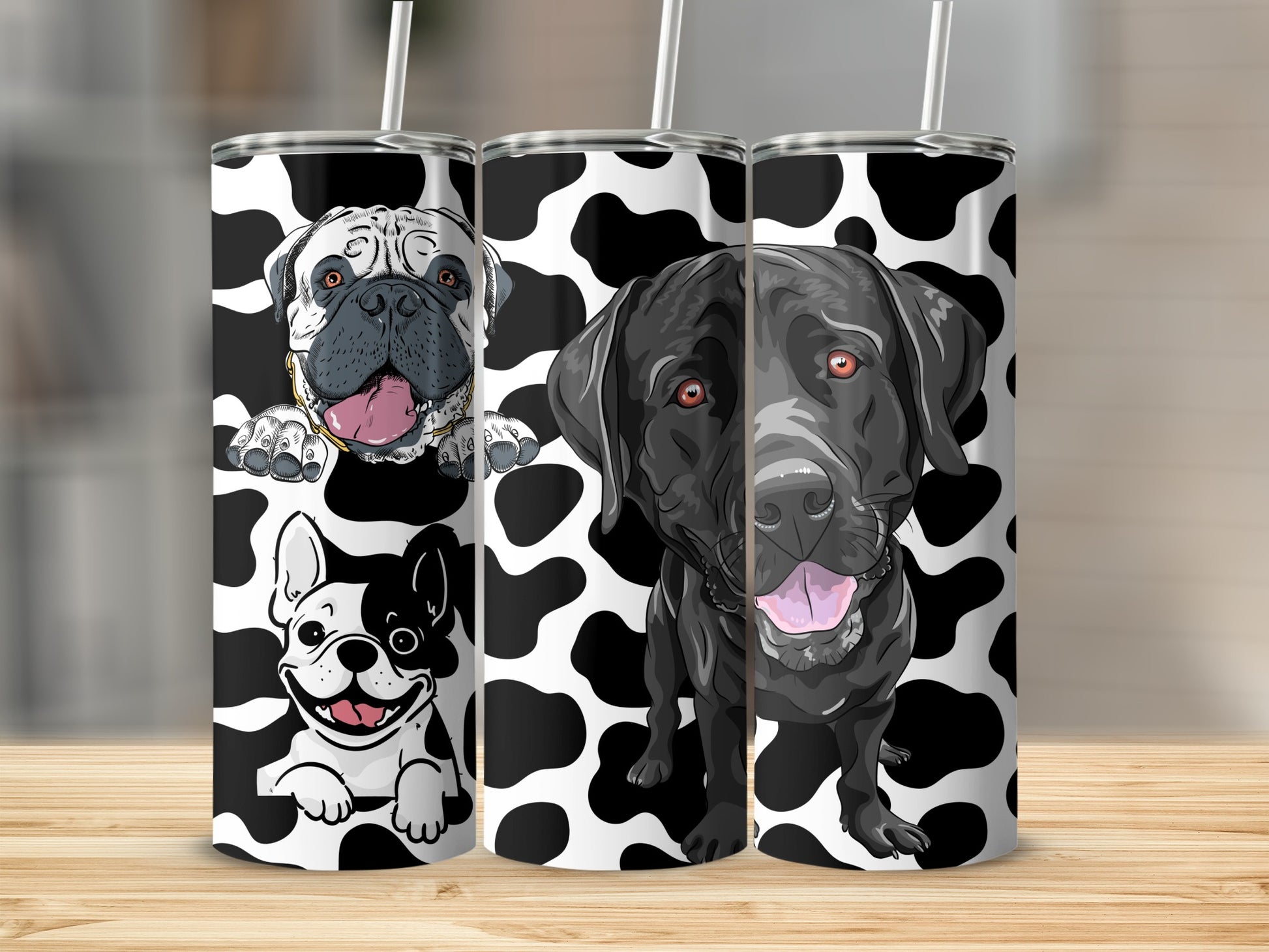 Adorable Cartoon Dog Prints On Black and White Tumbler