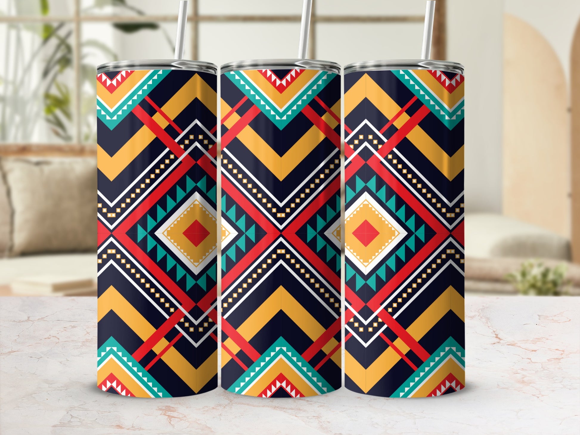 Colorful Geometric Pattern Insulated Tumbler Cup