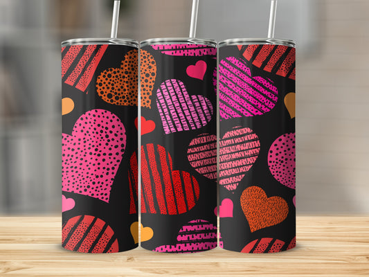 Vibrant Heart Pattern Tumbler with Straw Valentine's