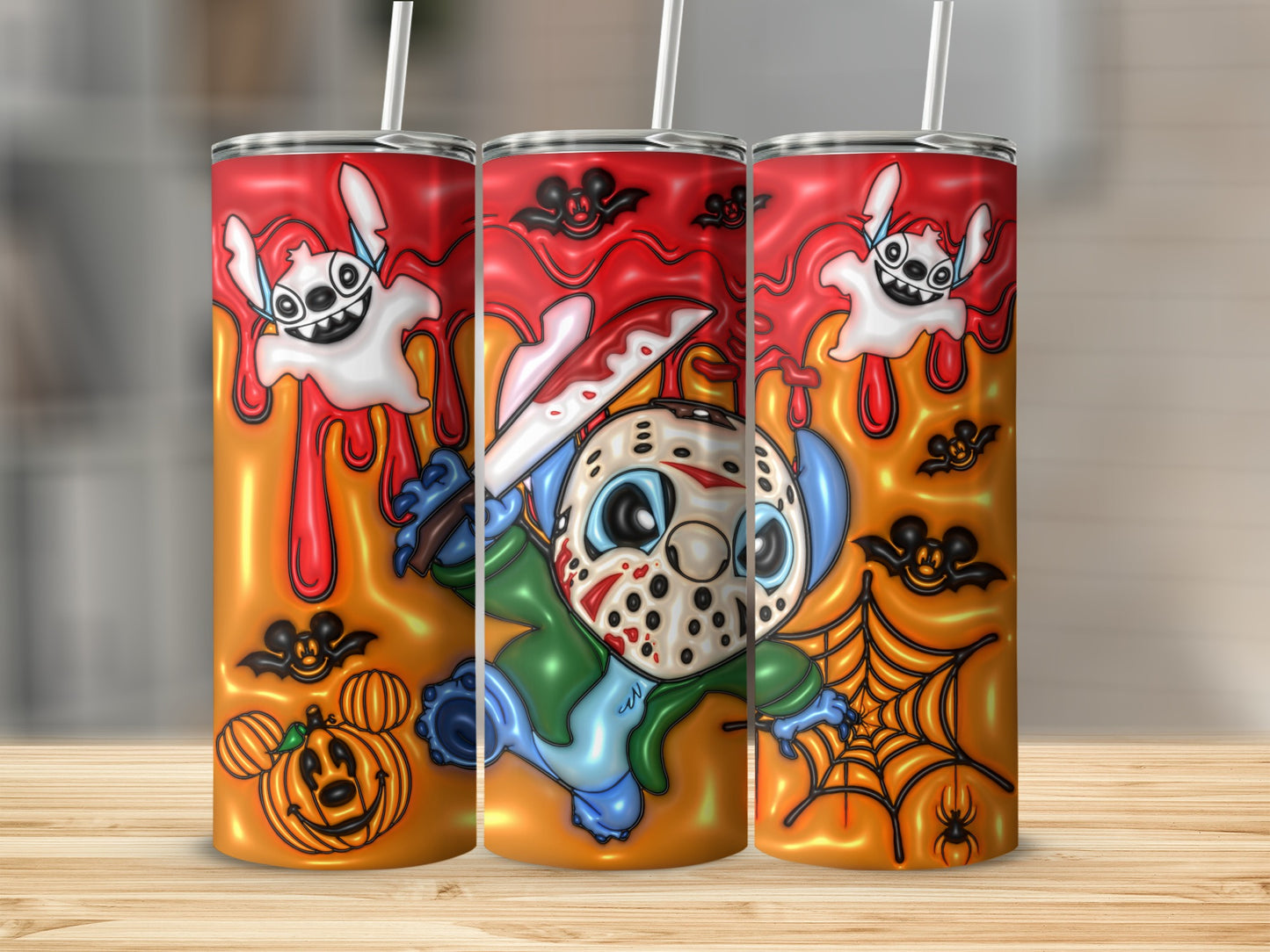 Horror Themed Cartoon Tumbler with Ghosts and Spiders