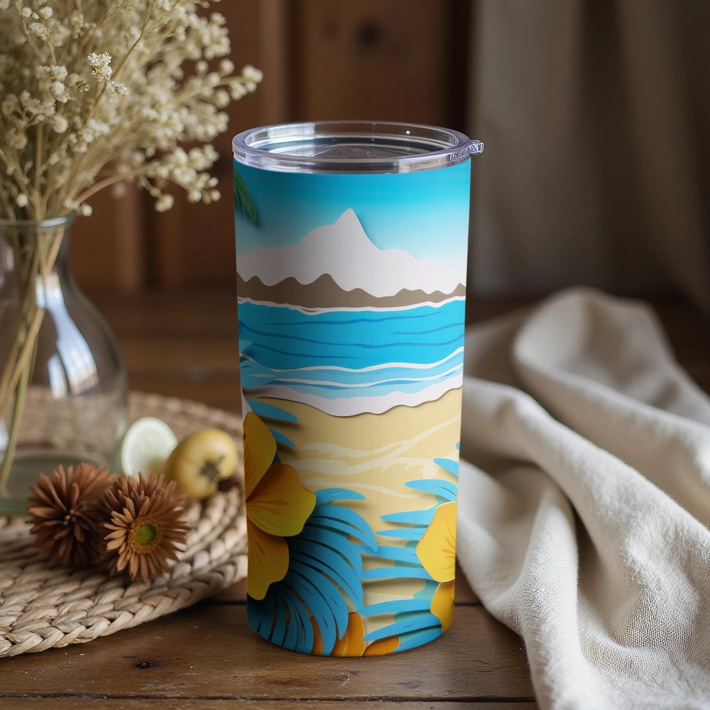 Tropical Beach Scene Tumbler for Refreshing Drinks