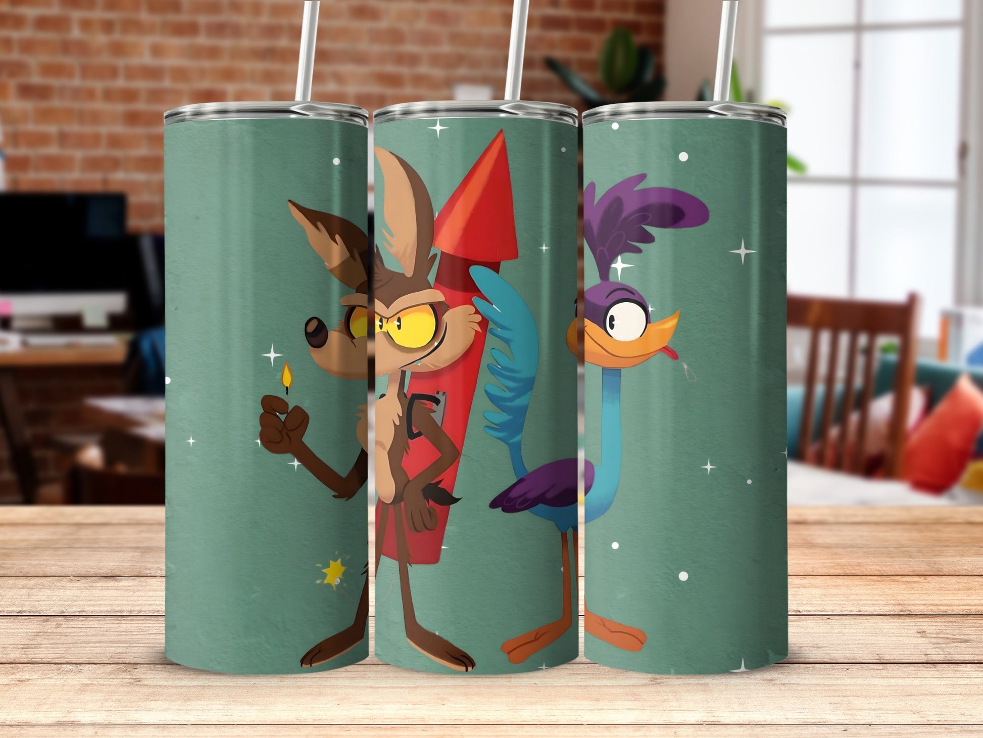 Cartoon Roadrunner and Coyote Tumbler Set