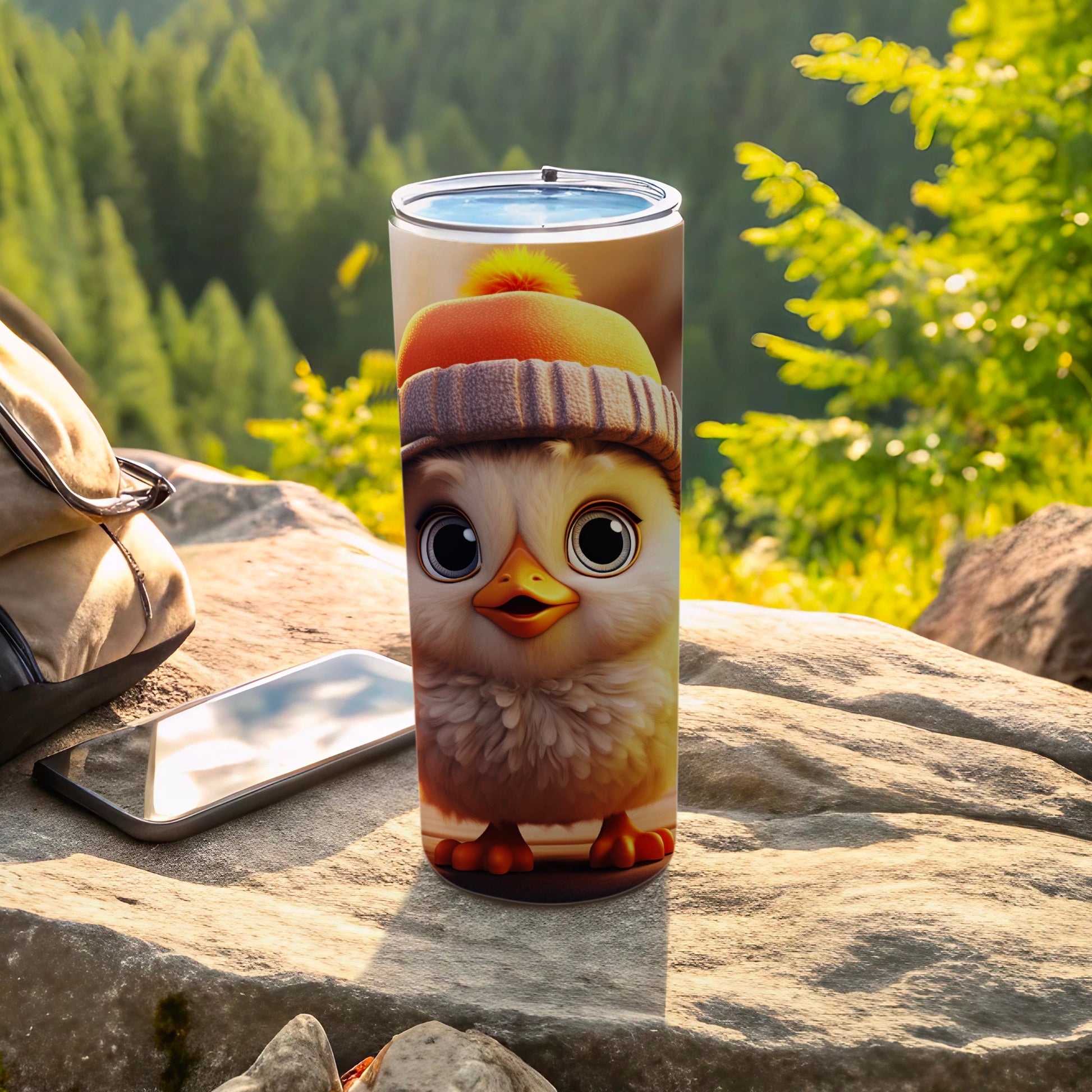 Adorable Chick Tumbler with Hat in Scenic Outdoors Design