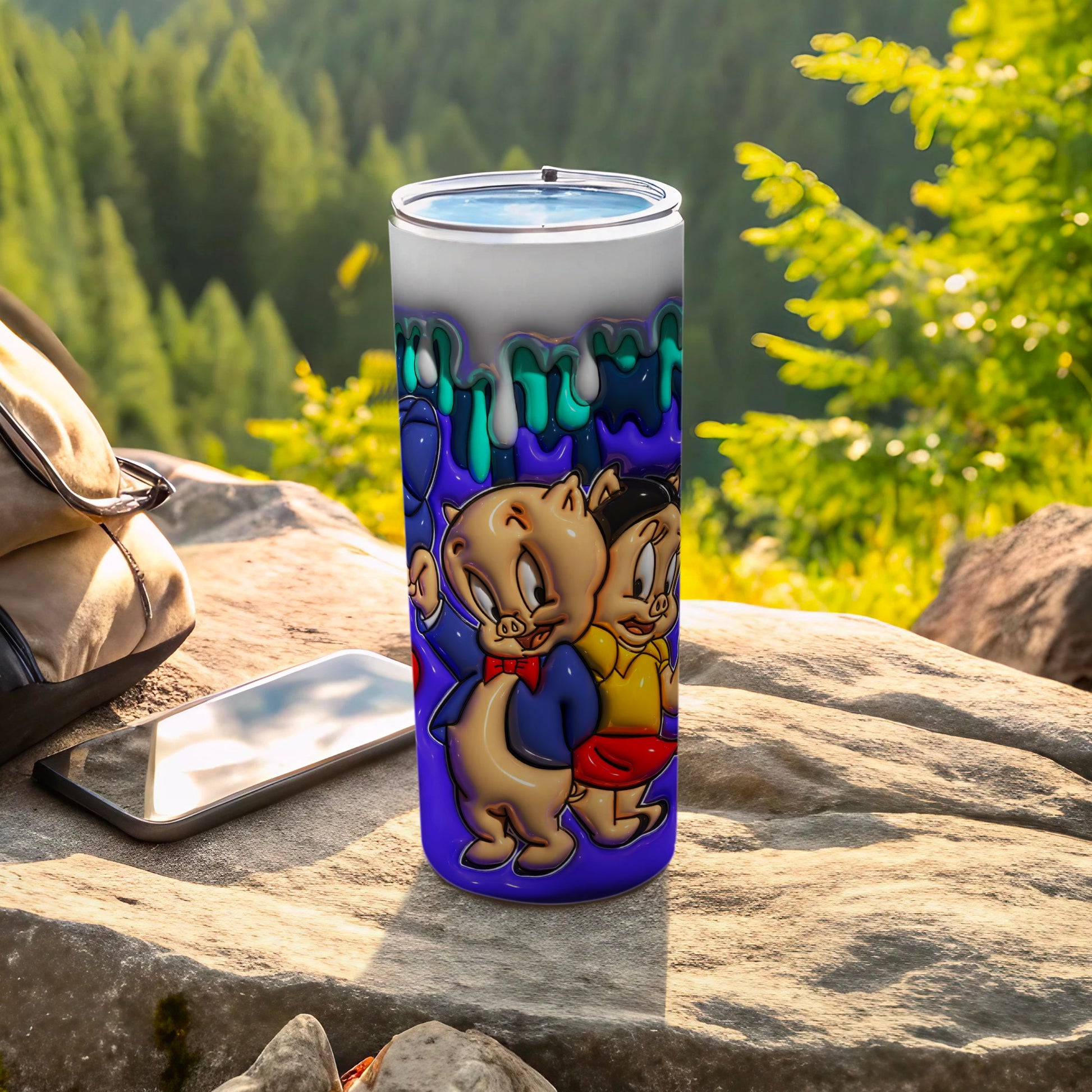 Vibrant Cartoon Pigs Themed Insulated Tumbler Flask