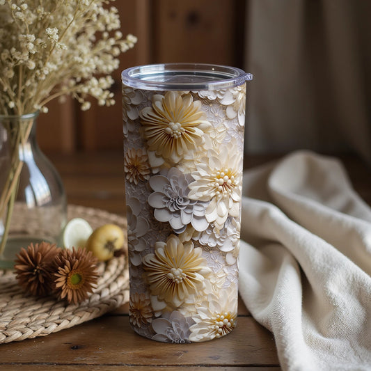 Elegant Floral Pattern Yellow and White Tumbler