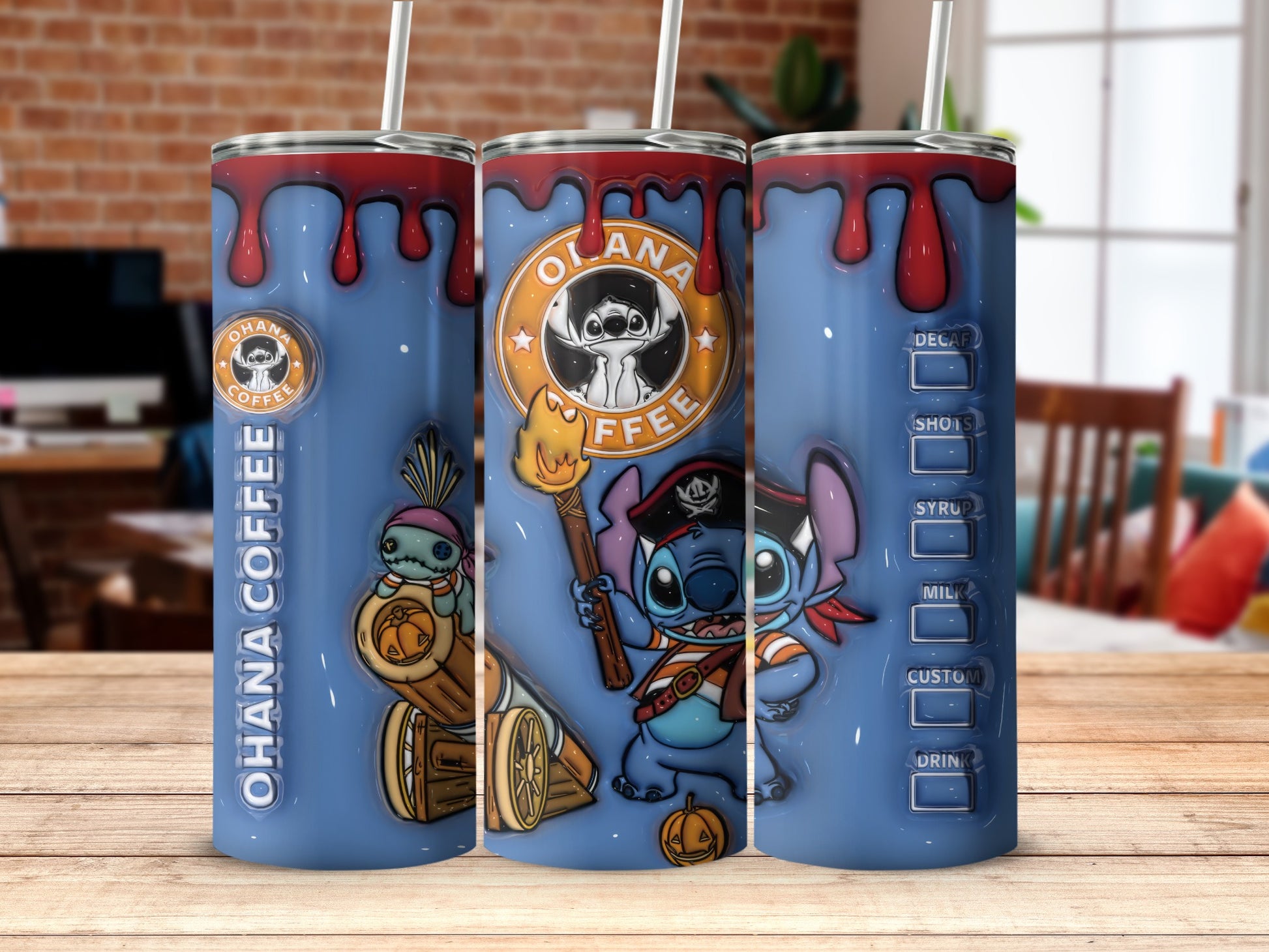 Custom Ohana Coffee Tumbler with Cute Stitch Design