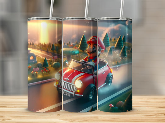Vibrant Cartoon Character Driving Car Tumbler