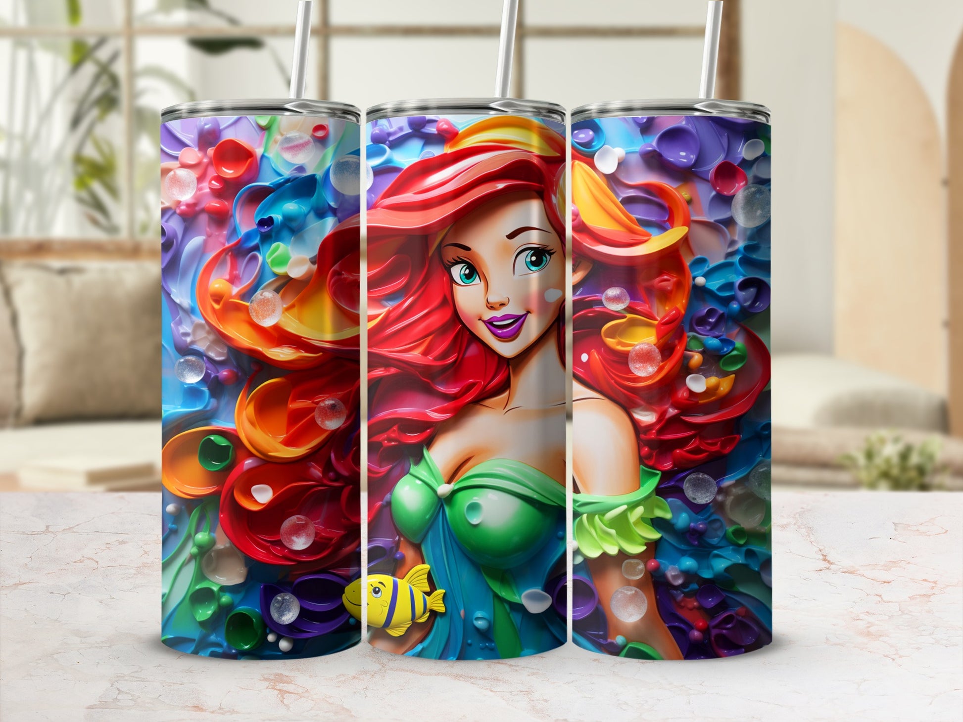 Colorful Ocean Mermaid Tumbler with Straw 20oz
