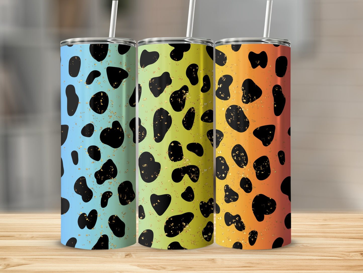 Vibrant Leopard Print Tumblers with Straws for Drinks